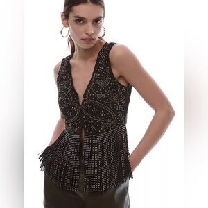 Free People Verb Black Lace beaded fringe festival top